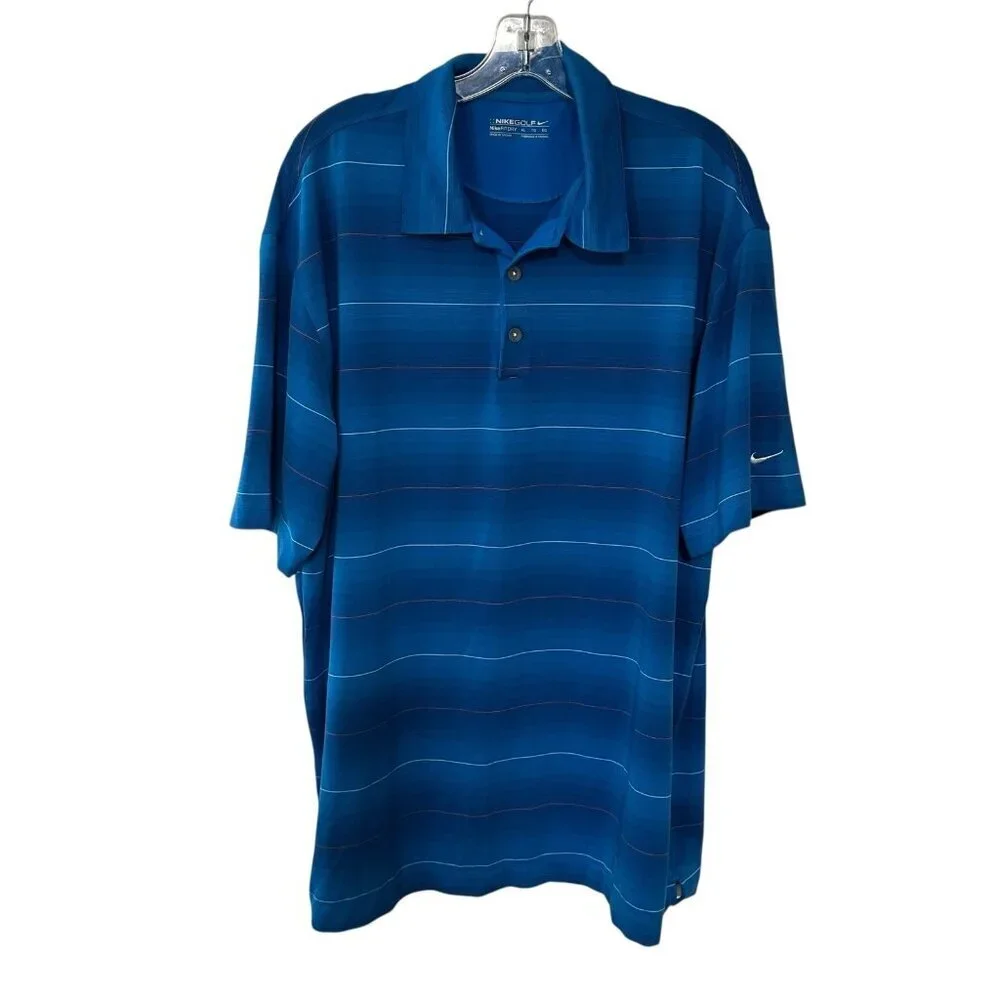 NIKE GOLF DRI-FIT Blue Striped Polo Shirt Men's XL Athletic Active Polyester